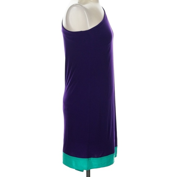 Vintage Cache One-Shoulder Stretch Dress in Purple & Teal Gold Buckle Size XS - Picture 2 of 7